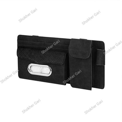 Car Visor Organizer  Multi-Pocket Tissue Box Holder with Zipper Pouch for Documents and Sunglasses -