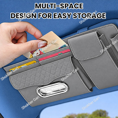 Car Visor Organizer  Multi-Pocket Tissue Box Holder with Zipper Pouch for Documents and Sunglasses -