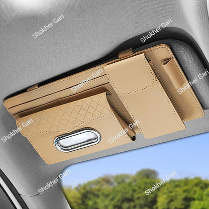 Car Visor Organizer  Multi-Pocket Tissue Box Holder with Zipper Pouch for Documents and Sunglasses -