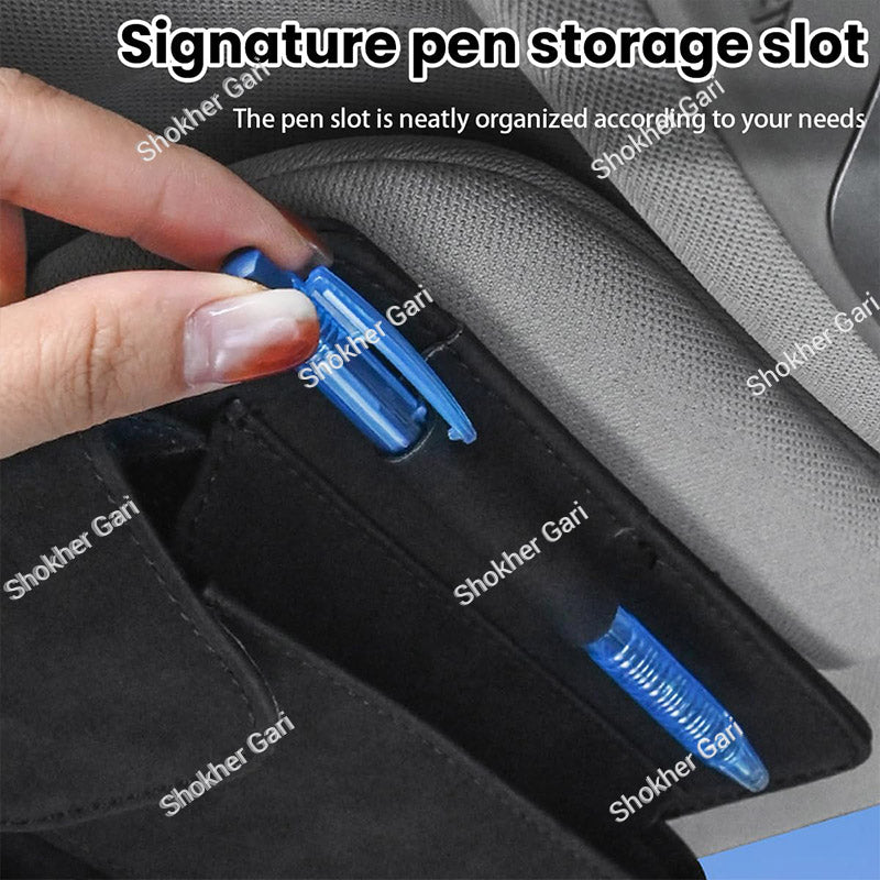 Car Visor Organizer  Multi-Pocket Tissue Box Holder with Zipper Pouch for Documents and Sunglasses -