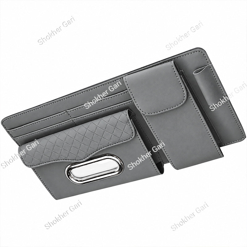 Car Visor Organizer  Multi-Pocket Tissue Box Holder with Zipper Pouch for Documents and Sunglasses -