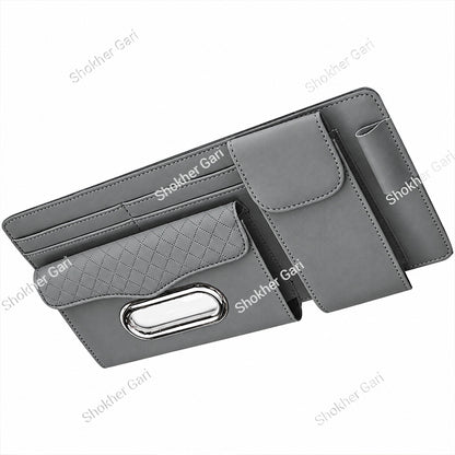 Car Visor Organizer  Multi-Pocket Tissue Box Holder with Zipper Pouch for Documents and Sunglasses -