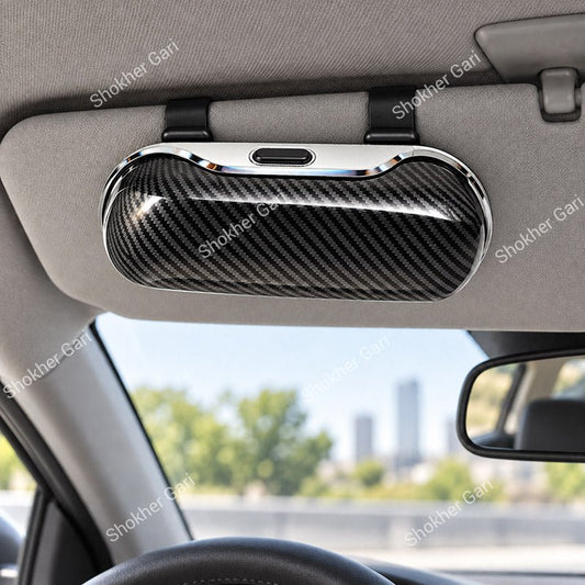 Car Premium Carbon Fiber Style Sun Visor Sunglasses Holder Case