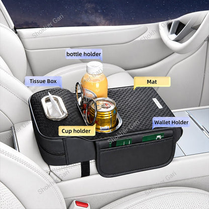 Car 5-in-1 Multifunctional Armrest Tissue Box with Cup Holder and Storage Organizer