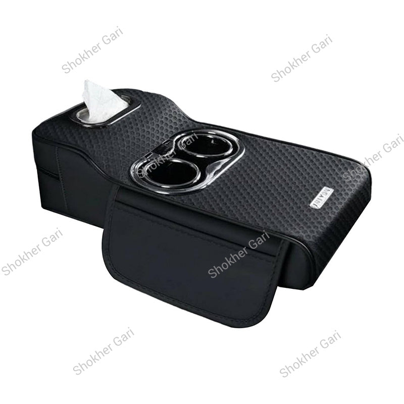 Car 5-in-1 Multifunctional Armrest Tissue Box with Cup Holder and Storage Organizer