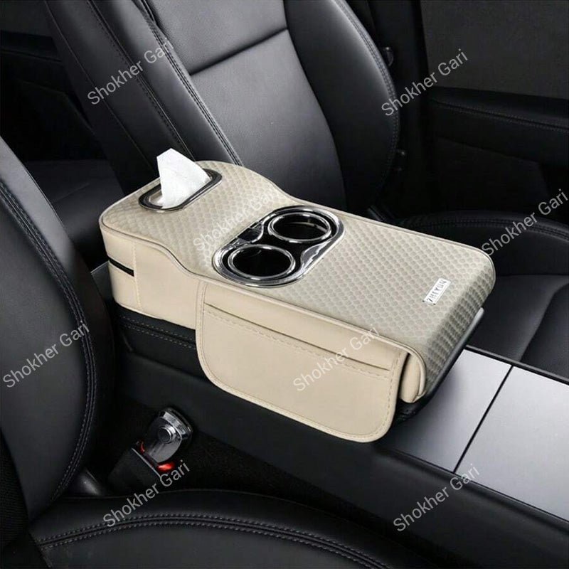 Car 5-in-1 Multifunctional Armrest Tissue Box with Cup Holder and Storage Organizer