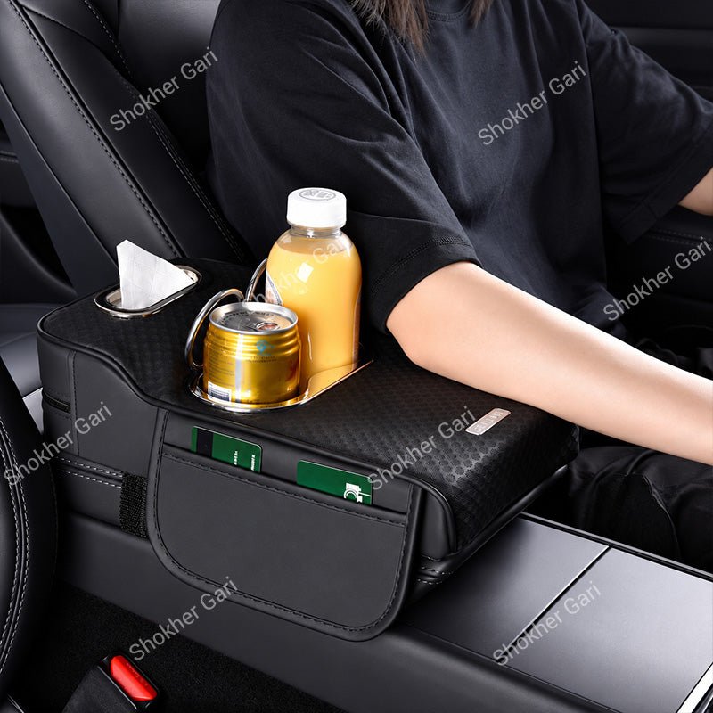 Car 5-in-1 Multifunctional Armrest Tissue Box with Cup Holder and Storage Organizer