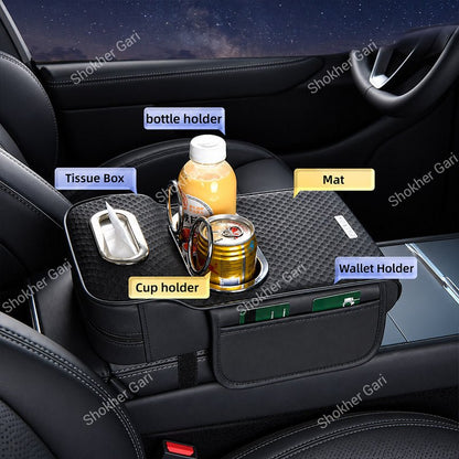 Car 5-in-1 Multifunctional Armrest Tissue Box with Cup Holder and Storage Organizer