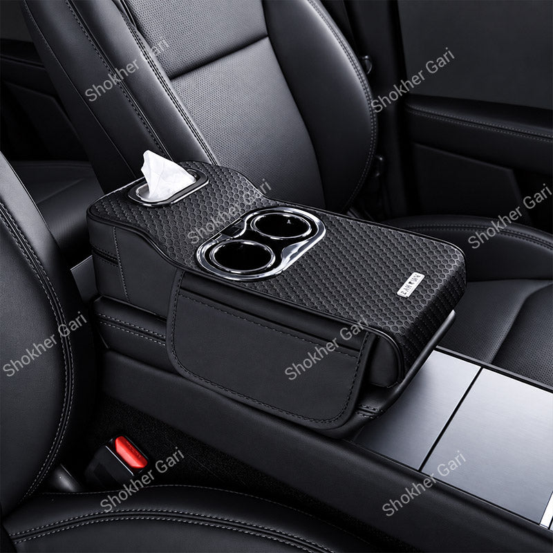 Car 5-in-1 Multifunctional Armrest Tissue Box with Cup Holder and Storage Organizer