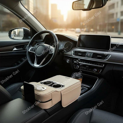 Car 5-in-1 Multifunctional Armrest Tissue Box with Cup Holder and Storage Organizer