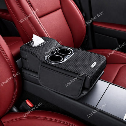 Car 5-in-1 Multifunctional Armrest Tissue Box with Cup Holder and Storage Organizer