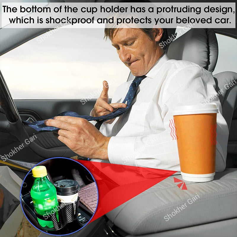 Car Premium Dual Cup Holder Expander with Carbon Fiber Style Finish