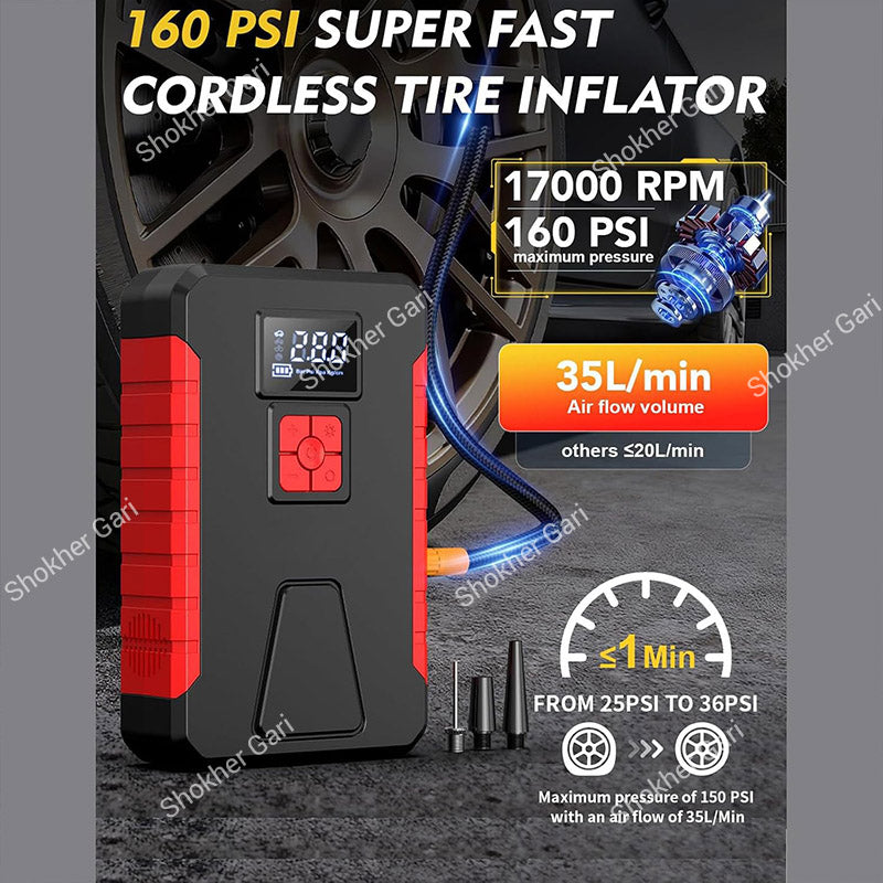 Car Portable Battery Booster with 160 PSI Air Pump and USB Charging