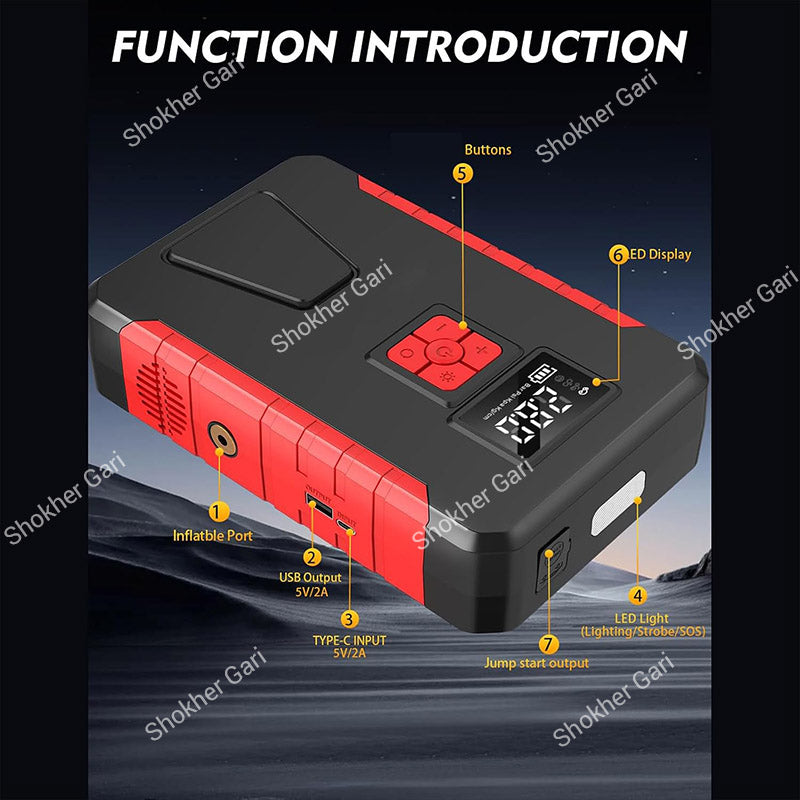 Car Portable Battery Booster with 160 PSI Air Pump and USB Charging