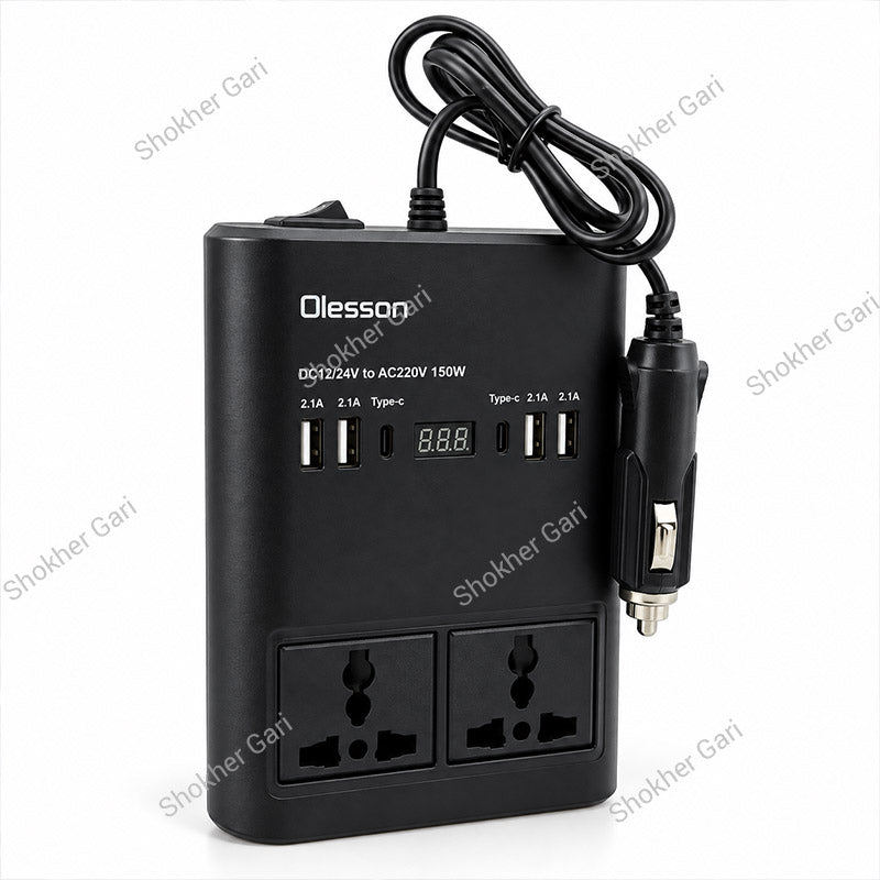 Car 150W Multi-Port Power Inverter with Dual AC Sockets and Digital Display