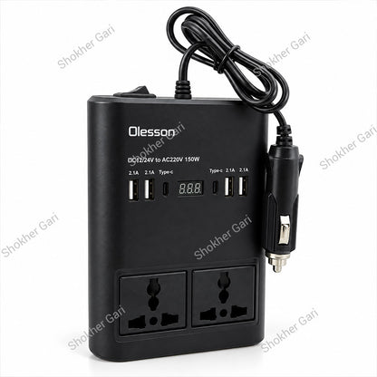 Car 150W Multi-Port Power Inverter with Dual AC Sockets and Digital Display