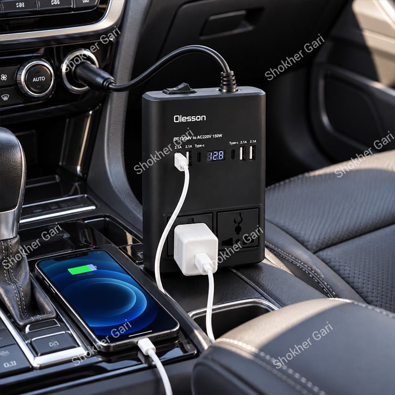 Car 150W Multi-Port Power Inverter with Dual AC Sockets and Digital Display