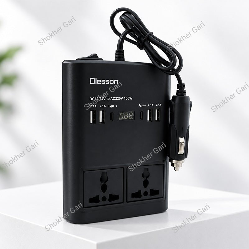 Car 150W Multi-Port Power Inverter with Dual AC Sockets and Digital Display