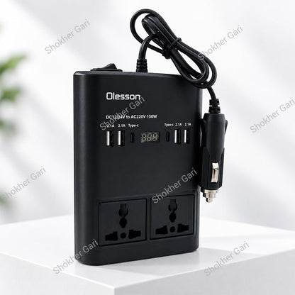 Car 150W Multi-Port Power Inverter with Dual AC Sockets and Digital Display