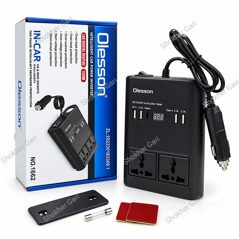Car 150W Multi-Port Power Inverter with Dual AC Sockets and Digital Display