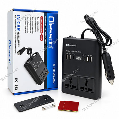 Car 150W Multi-Port Power Inverter with Dual AC Sockets and Digital Display