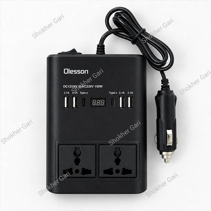 Car 150W Multi-Port Power Inverter with Dual AC Sockets and Digital Display