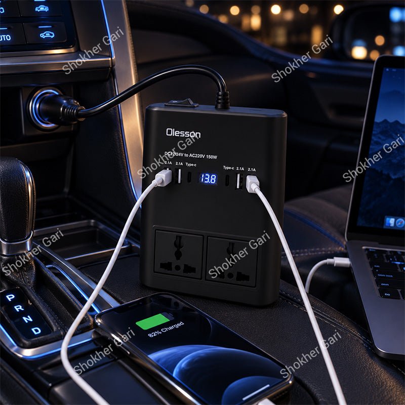 Car 150W Multi-Port Power Inverter with Dual AC Sockets and Digital Display