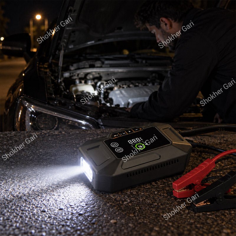 Car 4-in-1 Portable Jump Starter with Air Compressor Power Bank and Emergency LED Flashlight