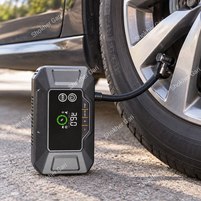 Car 4-in-1 Portable Jump Starter with Air Compressor Power Bank and Emergency LED Flashlight
