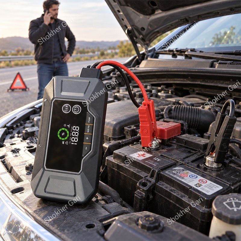Car 4-in-1 Portable Jump Starter with Air Compressor Power Bank and Emergency LED Flashlight