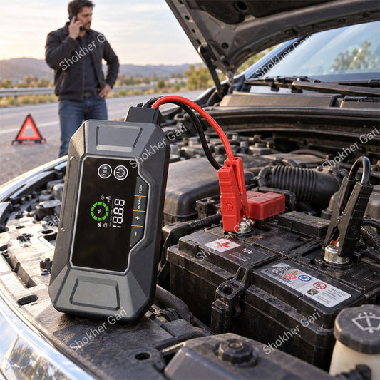 Car 4-in-1 Portable Jump Starter with Air Compressor Power Bank and Emergency LED Flashlight