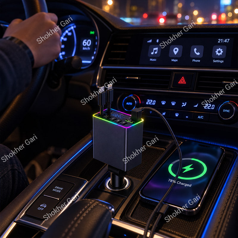 Car M38 120W 4-in-1 Super Fast Charger with Dual Built-in Cables