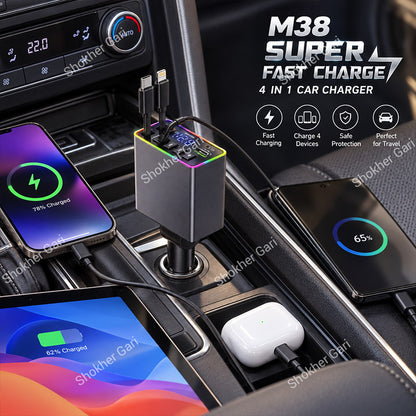 Car M38 120W 4-in-1 Super Fast Charger with Dual Built-in Cables