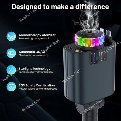 Car 180W Multifunctional Charger with Aromatherapy Diffuser & RGB Ambient Light
