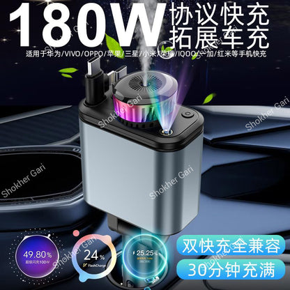 Car 180W Multifunctional Charger with Aromatherapy Diffuser & RGB Ambient Light
