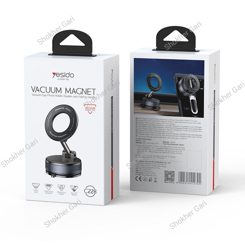 Car C228 Vacuum Suction Magnetic Phone Mount with Foldable 360° Adjustable Design