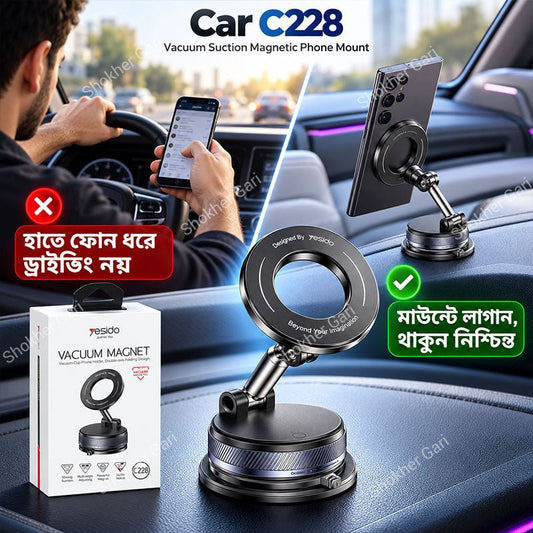 Car C228 Vacuum Suction Magnetic Phone Mount with Foldable 360° Adjustable Design