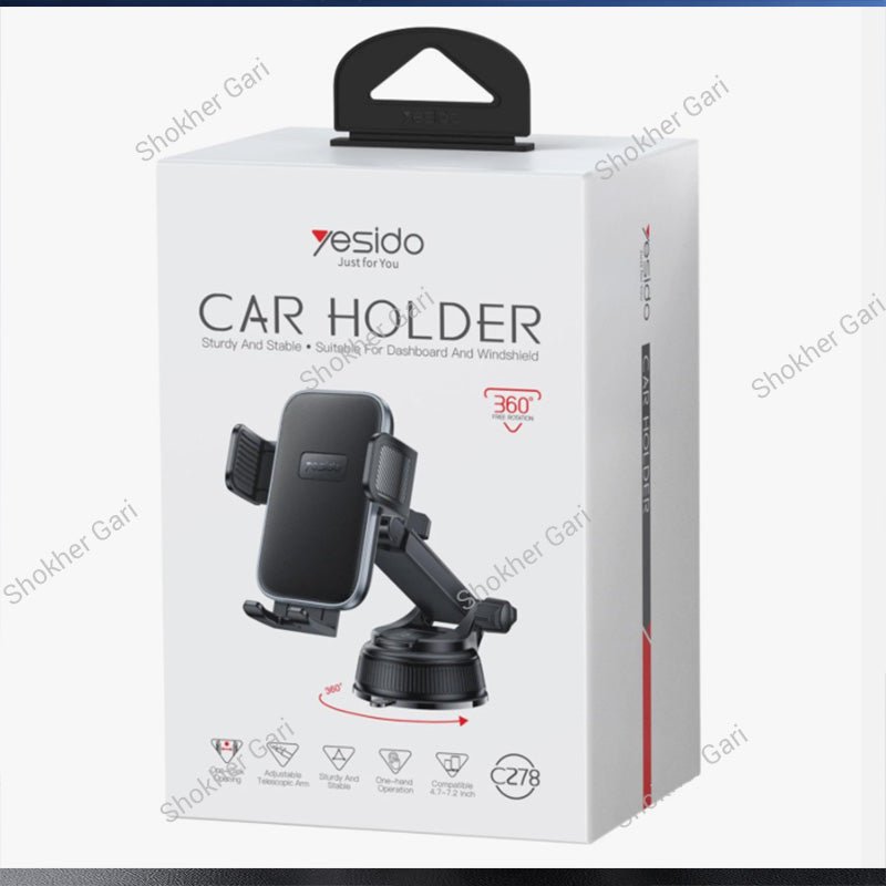 Car Yesido C278 360° Rotating Suction Cup Phone Holder with Adjustable Telescopic Arm