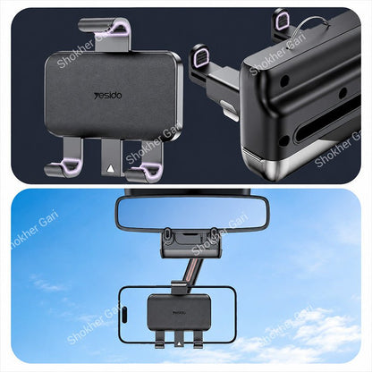 Car Yesido C265 Rearview Mirror Phone Holder with 720° Rotation and Adjustable Extendable Arm