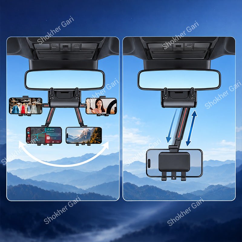 Car Yesido C265 Rearview Mirror Phone Holder with 720° Rotation and Adjustable Extendable Arm