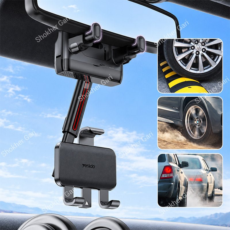 Car Yesido C265 Rearview Mirror Phone Holder with 720° Rotation and Adjustable Extendable Arm