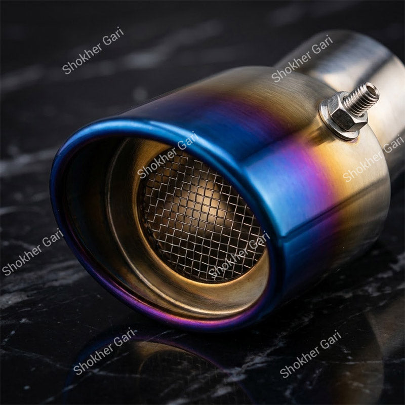 Car Stainless Steel Burnt Blue Exhaust Muffler Tip with Mesh Insert and Easy Clamp Fit