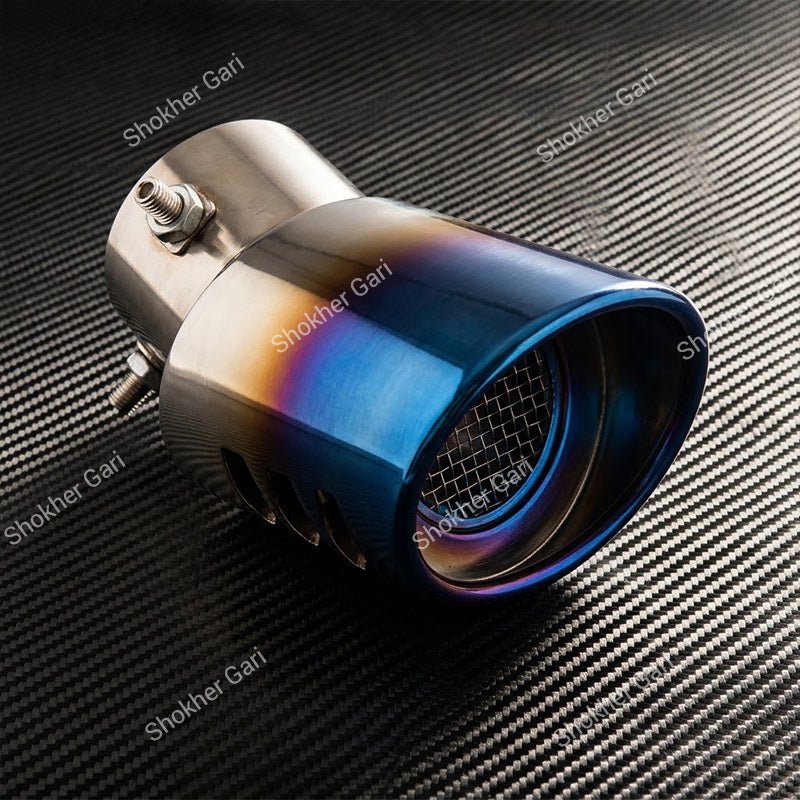 Car Stainless Steel Burnt Blue Exhaust Muffler Tip with Mesh Insert and Easy Clamp Fit