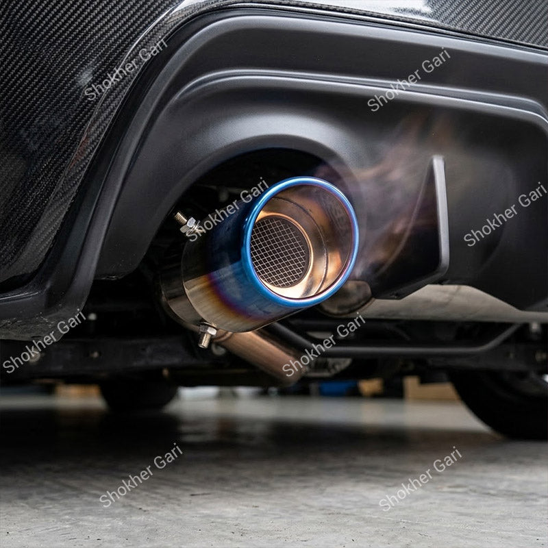 Car Stainless Steel Burnt Blue Exhaust Muffler Tip with Mesh Insert and Easy Clamp Fit