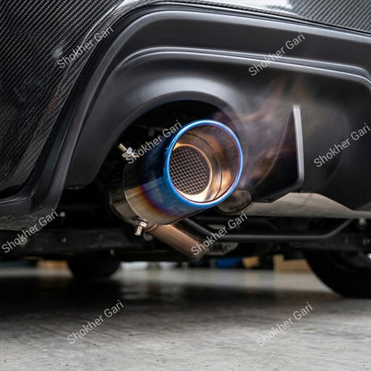 Car Stainless Steel Burnt Blue Exhaust Muffler Tip with Mesh Insert and Easy Clamp Fit
