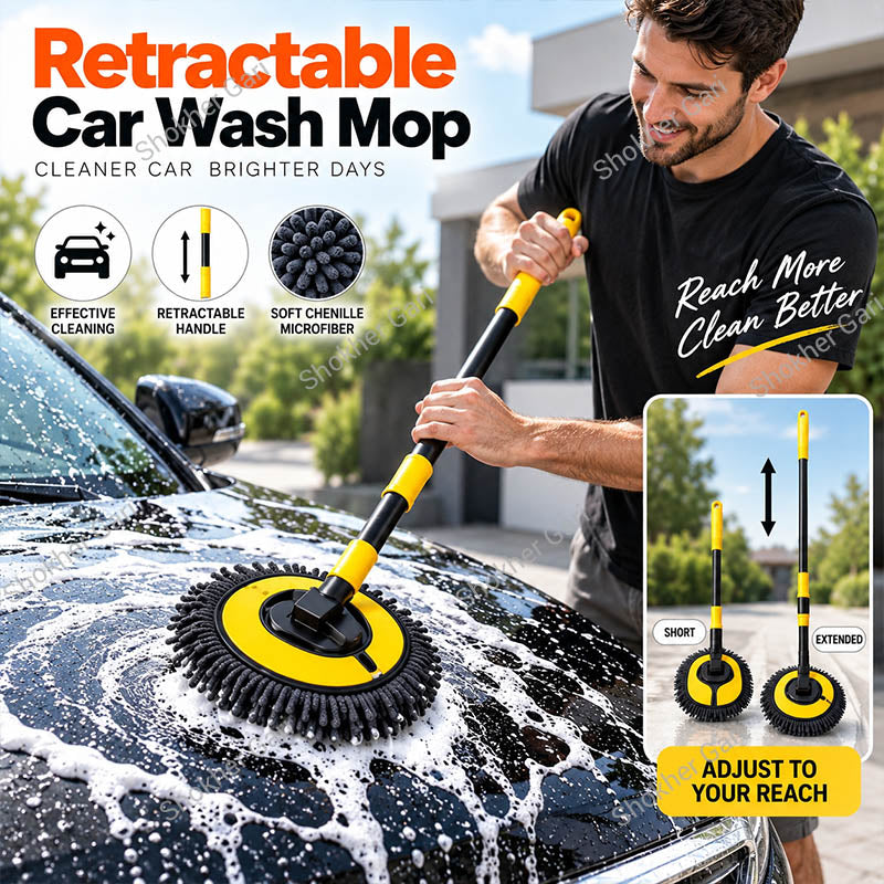 Car Extendable Wash Brush Mop with Soft Chenille Microfiber Head for Scratch-Free Exterior Cleaning