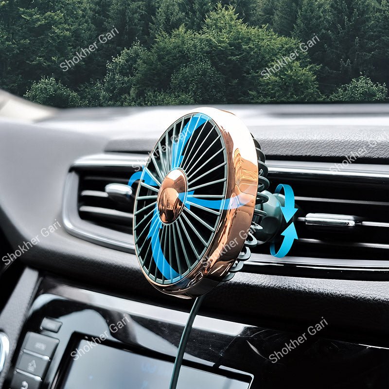 Car 360° Rotatable Air Vent Cooling Fan with Adjustable Angle and USB Powered Design
