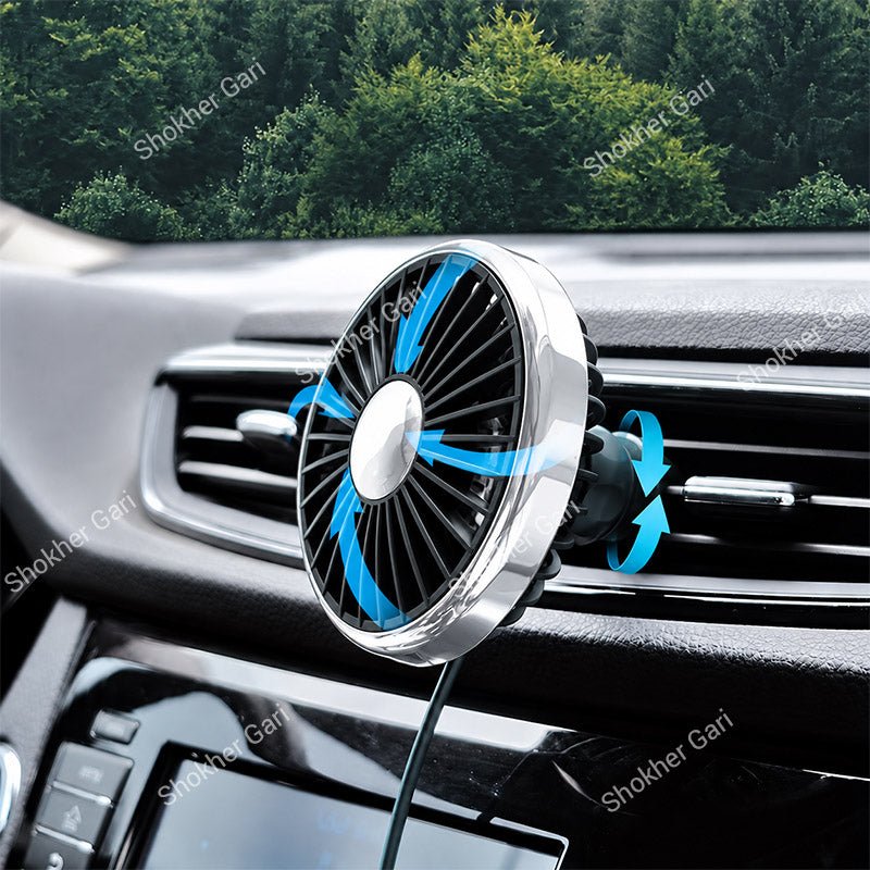Car 360° Rotatable Air Vent Cooling Fan with Adjustable Angle and USB Powered Design