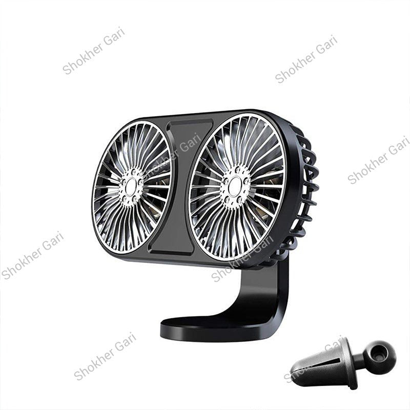 Car Dual Head USB Cooling Fan with Multi-Angle Adjustable Airflow for Dashboard and Air Vent