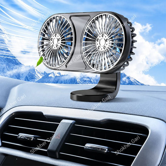 Car Dual Head USB Cooling Fan with Multi-Angle Adjustable Airflow for Dashboard and Air Vent